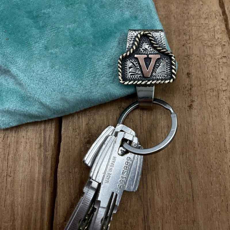 Vintage Brass Initial Cow Tag Keychain for Belt Loop & Pocket Carry