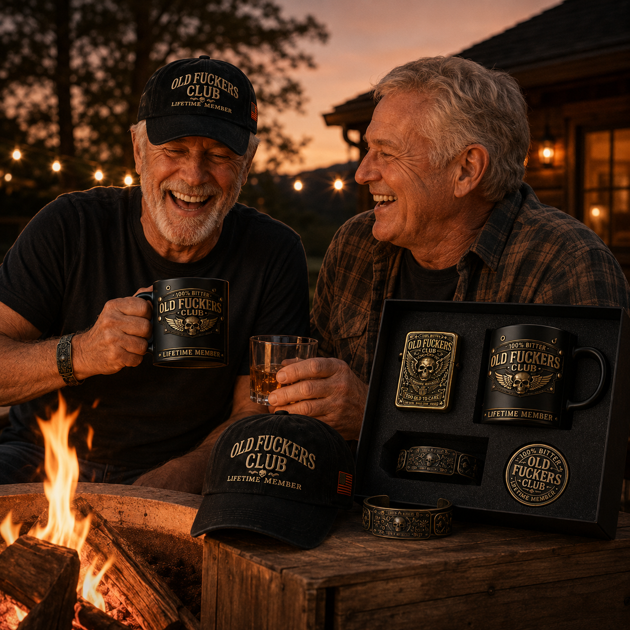 🔥 Today Only: FREE Collector Coin🔥 | 💀 Old Fuckers Club 2026 Ultimate Skull Gift Set — Cap + Bracelet + Vintage Lighter + Mug（5PS）
