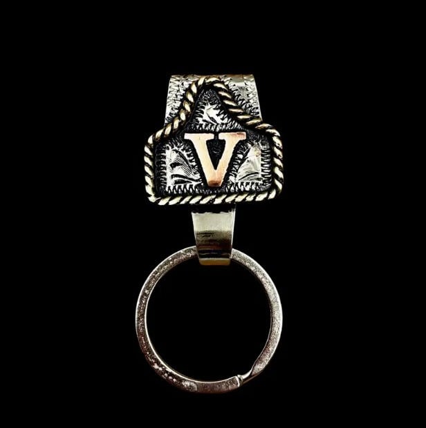 Vintage Brass Initial Cow Tag Keychain for Belt Loop & Pocket Carry
