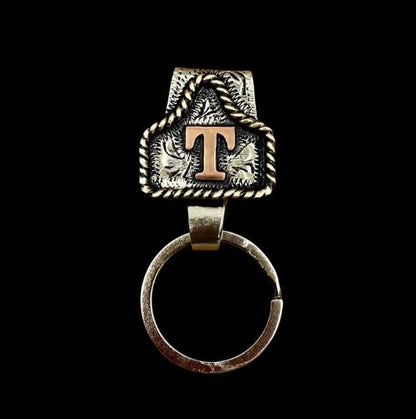 Vintage Brass Initial Cow Tag Keychain for Belt Loop & Pocket Carry