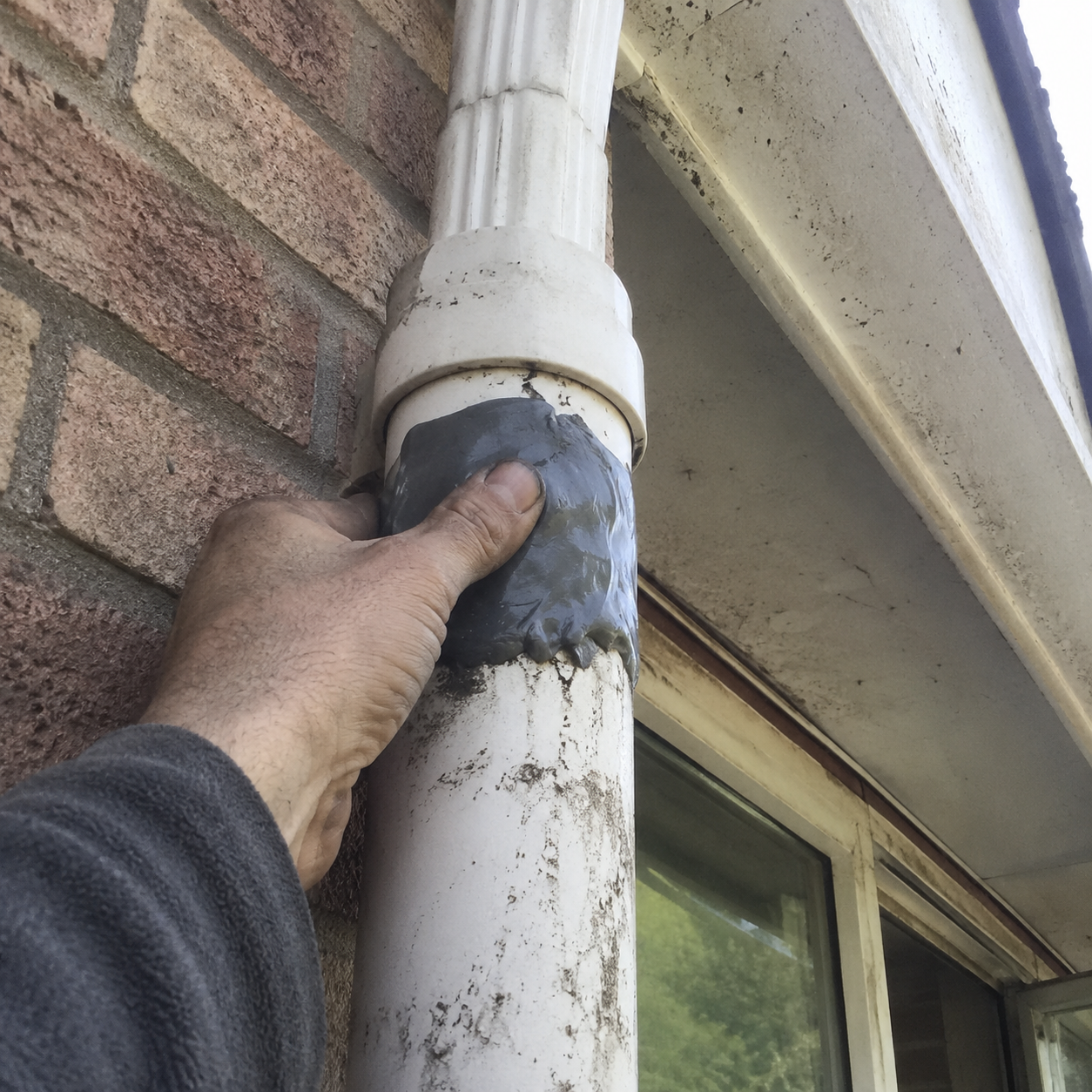 Customer sealing a leaking sink-pipe joint