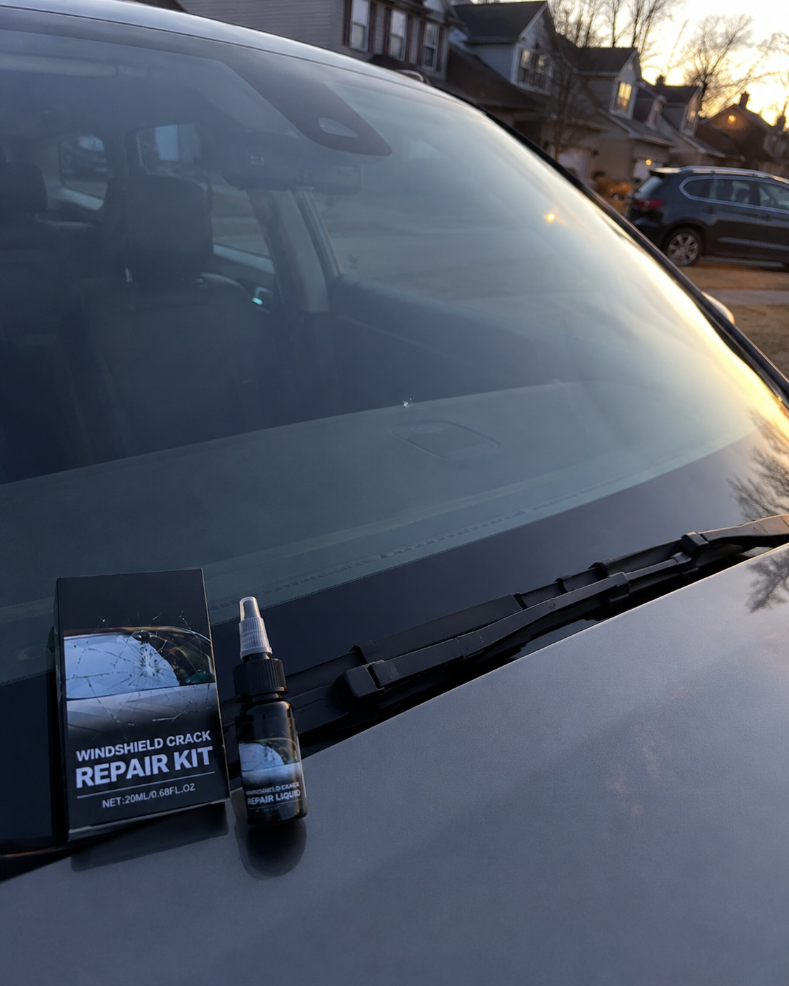 Finished windshield repair area after the curing film was removed