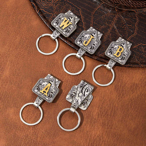 Vintage Brass Initial Cow Tag Keychain for Belt Loop & Pocket Carry