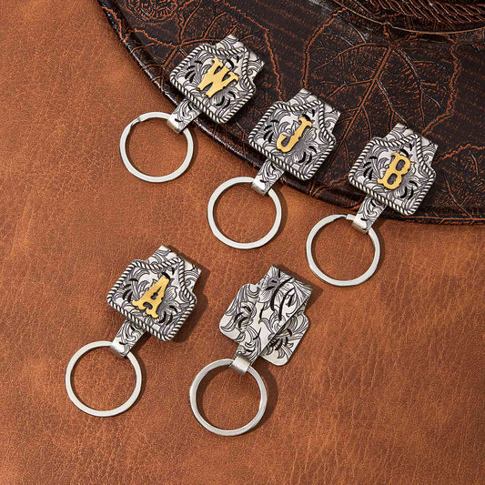 Vintage Brass Initial Cow Tag Keychain for Belt Loop & Pocket Carry