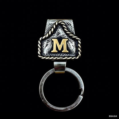 Vintage Brass Initial Cow Tag Keychain for Belt Loop & Pocket Carry
