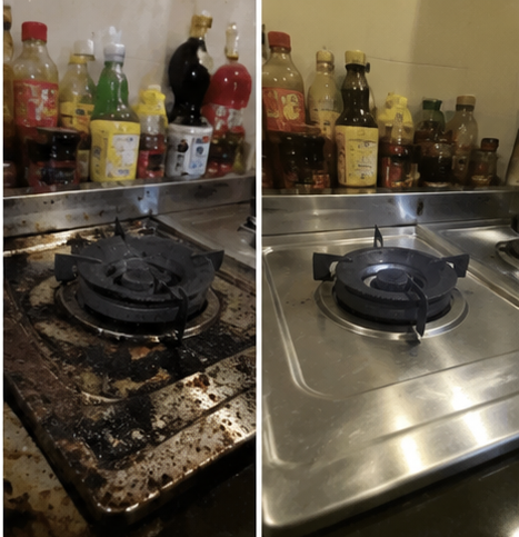 Customer stove cleaning before-and-after result