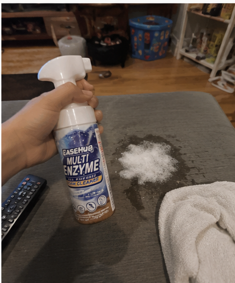 Customer using EaseHub foam cleaner at home